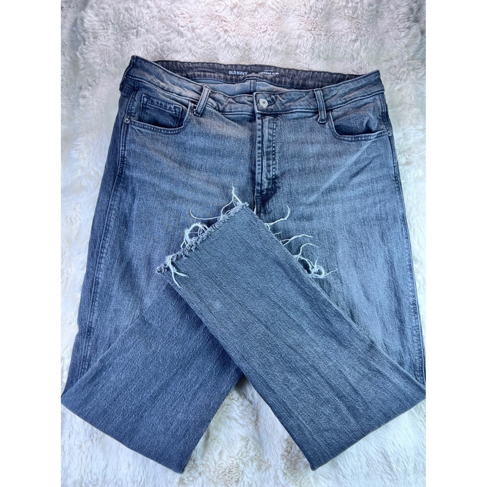 Old Navy High Rise Vintage Slim Gray Raw Hem Jeans Size 14 Secret Smooth A16